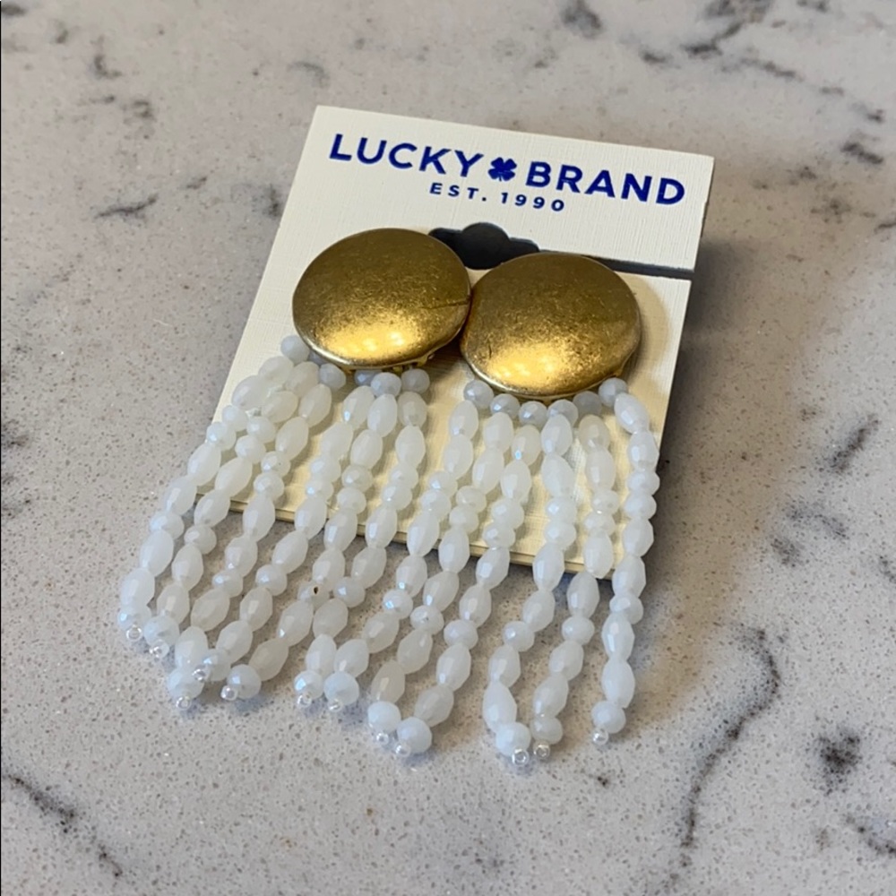 NWT Lucky Brand Gold Disc & Beaded Fringe Earrings
